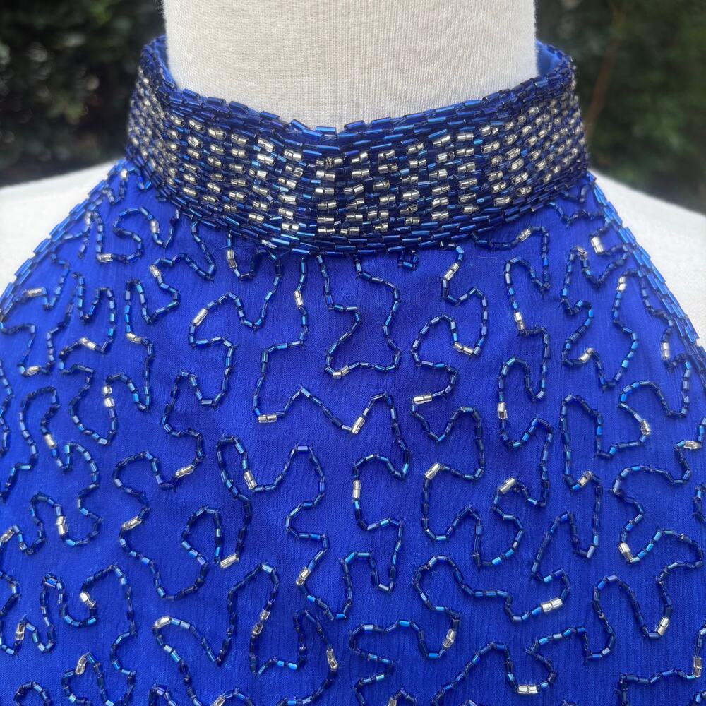 VTG Y2K Beaded Dress Gown Sz 12 Blue Maxi Bodycon Prom Glam Fairy Evening Formal - Picture 11 of 16
